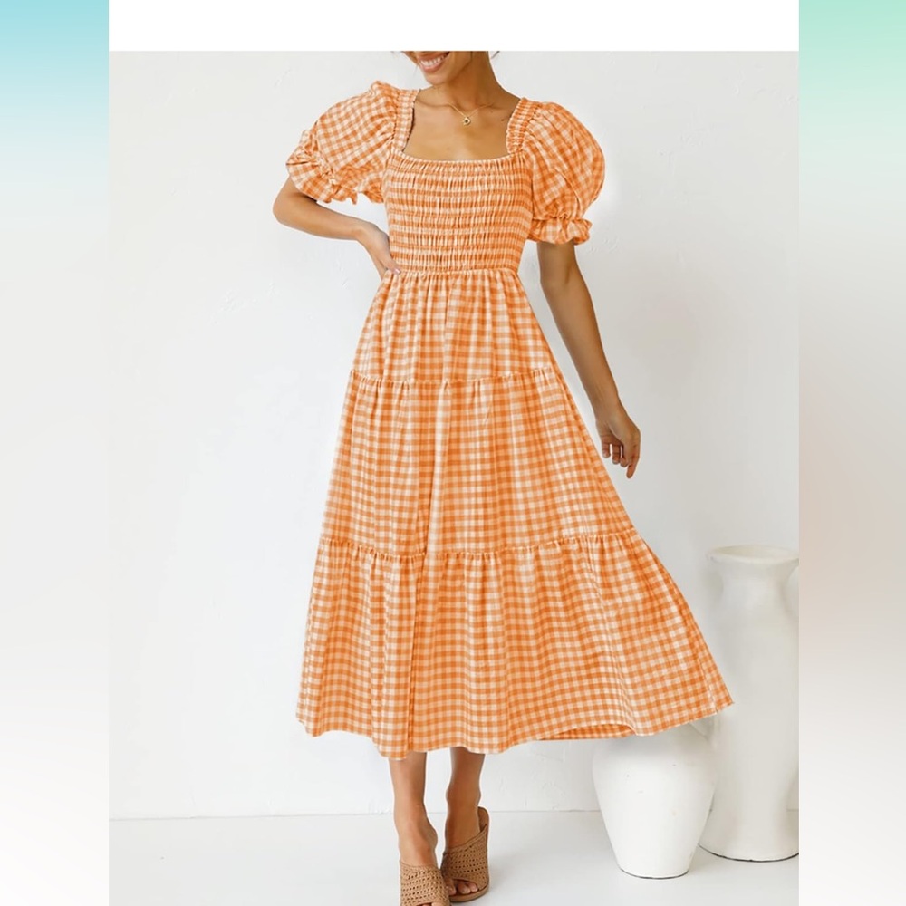 ZESICA || Orange gingham dress